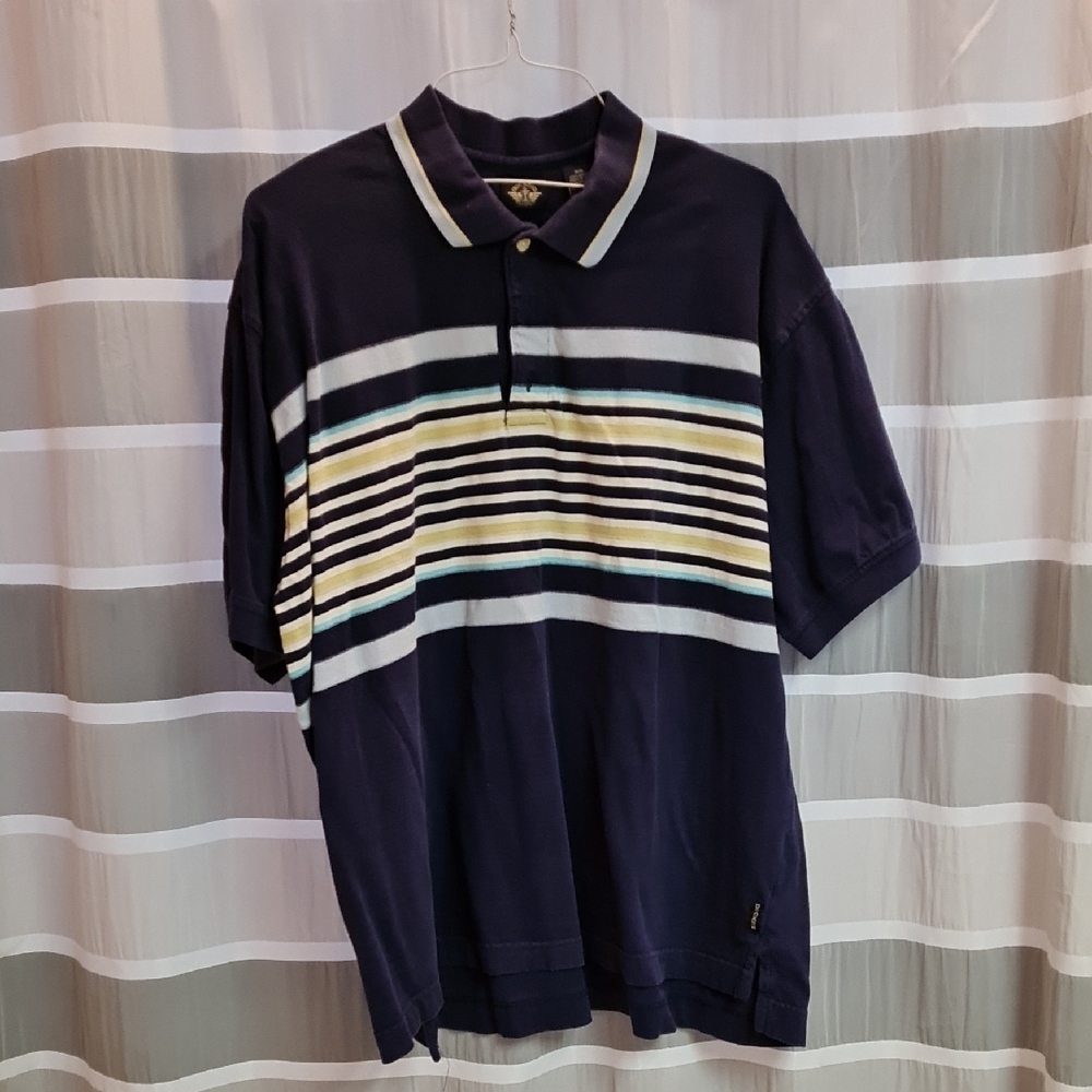 5/$15 Dockers Navy and Yellow Striped Polo Shirt